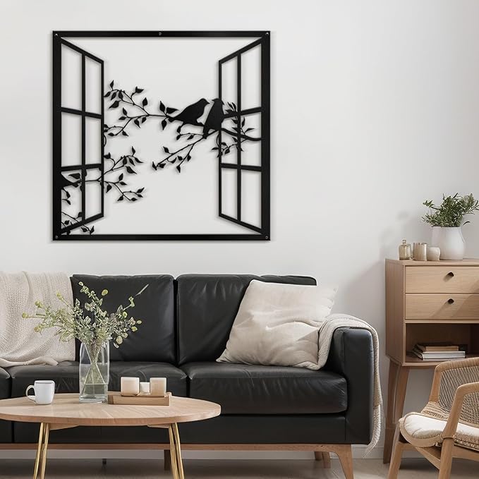 SIGNLEADER Metal Wall Art Decor Bird Silhouette on Branch Modern Abstract Wall Sculpture Hangings Home Decoration for Living Room, Bedroom, Bathroom, Kitchen, Outdoor - 18" Black