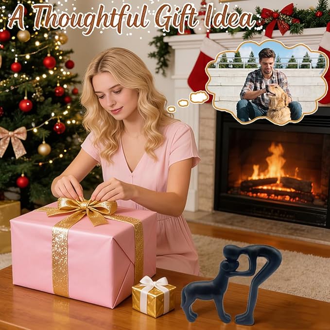 Human and Dog Statue Decoration, Cute Pet Sculpture Home Decor Tabletop Ornament Figurines Office Living Room Bedroom Home, for Dog Lovers Friends Family Decoration, Black Color