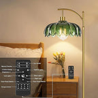 Arc Floor Lamps for Living Room Gold Floor Lamp with Remote Control,Dimmable Floor Lamp with Glass Lampshade,Vintage Mid Century Modern Standing Lamp Tall Flower Lamps for Bedroom Corner