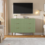 GarveeHome Green 6 Drawer Dresser for Bedroom, Fluted 47.2 in Wide Modern Chest of Drawers with Deep Drawers, Long Large Double Dresser TV Stand for Living Room, Hallway, Kids Room