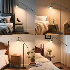 Swing Arm Floor Lamp Smart Remote Dimming for Living Room Corner Table Bedroom Office Library Farmhouse Reading Standing Tall Lights, Bright Adjustable Black Retro Rustic Industrial Home Decor