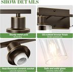 4-Light Bathroom Light Fixtures, Vanity Light with Clear Glass Shades, Oil-Rubbed Bronze Bathroom Light Fixtures Over Mirror, Modern Bathroom Wall Lamp for Mirror Living Room Cabinet Bedroom