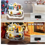 Christmas Collectibles Building Village House Musical Snow Globe Resin Figurines with 8 Music Snowman, Christmas Train Come with Xmas Gift