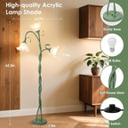 Floor Lamp for Living Room, 3 Lights Green Flower Lamp, Modern Tall Standing Lamp with 3 Color Temperatures Flexible Gooseneck, Mid Century Vintage Tree Floor Lamp for Bedroom Office