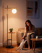 Lightdot 66IN Gold&Black Dimmable Floor Lamps with Table, Modern Standing Tall Lamp with Globe Shade, Cross-Shaped Head and U-Pole Base for Living Room/Bedroom/Sofa Beside/Corner Decor(Bulb Included)