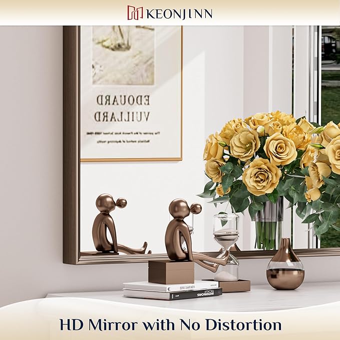Keonjinn 24 x 36 Inch Bronze Mirror for Bathroom, Stainless Steel Framed Wall Mounted Mirrors, Anti-Rust, HD Tempered Glass, Shatter-Proof, Rectangle Bathroom Vanity Mirror, Modern Style Frame
