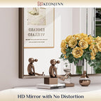 Keonjinn 16 x 20 Inch Small Stainless Steel Framed Mirror, Brushed Bronze Bathroom Vanity Mirror, Anti-Rust, Curved Edge, Shatter-Proof Tempered Glass, Square Rectangle Wall Mirrors for Over Sink
