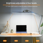 Task Lamp with Clamp, Bright 117PCS LEDs, Metal Swing Arm 24W 2200 Lumen Dimmable Led Desk Lamp for Architect Home Office Study Reading Dorm Workbench Craft, 23 Inch Working Lamp(White)