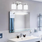Brushed Nickel Bathroom Light Fixture, 3 Light Vanity Lights for Bathroom, Bath Lights with Milky White Frosted Glass Shades, E26 Socket
