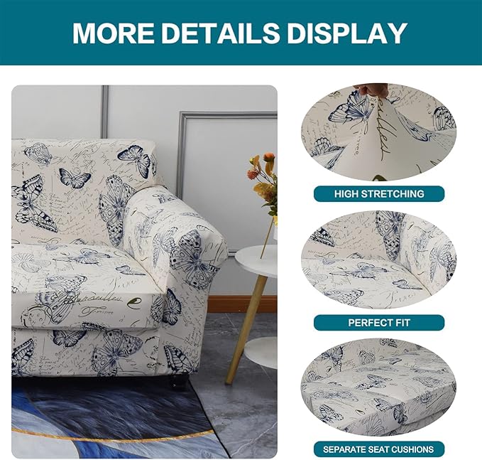 KRFOONN 4 Piece Stretch Sofa Couch Covers for 3 Cushion Couches Printed Sofa Slipcover with 3 Separate Seat Cushion Covers Washable Sofa Slip Covers Furniture Protector for Pets Kids (Large, 04)