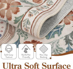 Moynesa Floral Washable Area Rugs, 3x5 Rugs for Bedroom Non Slip Soft Entry Rug, Boho Flower Small Living Room Throw Rug Ultra Thin Floor Carpet for Dorm Bathroom Nursery, Beige