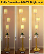 Lightdot Floor Lamp with Table for Living Room Bedroom Dimmable Floor Lamps with Linen Shade Vintage Gold Standing Tall Lamp Candle Holder Style for Bedroom/Sofa Beside/Corner Decor(Bulbs Included