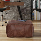 SIMPLIHOME Sheffield Coffee Table Pouf - 26 inch Wide Genuine Leather Square Ottoman in Distressed Brown, Boho-Style Footrest, Coffee Table, or Extra Seating for Living Room or Family Room, Assembled