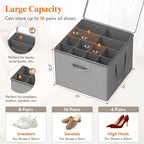 Lifewit Shoe Storage Organizer for Closet, Fabric Large Shoe Box Storage Containers with Clear Cover, Foldable Bins for Boots Heels Sneakers Fits 36-48 Pairs (Each 12-16 Pairs) 3 Pack Light Gray