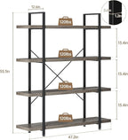 Bookshelf Set of 2, Heavy Duty 4-Tier Industrial Bookcase, 47" Wide Wood Bookshelf for Home Office, 120lbs Shelf Capacity, Rustic Display with Horizontal Shelf for Living Room Bedroom,Grey