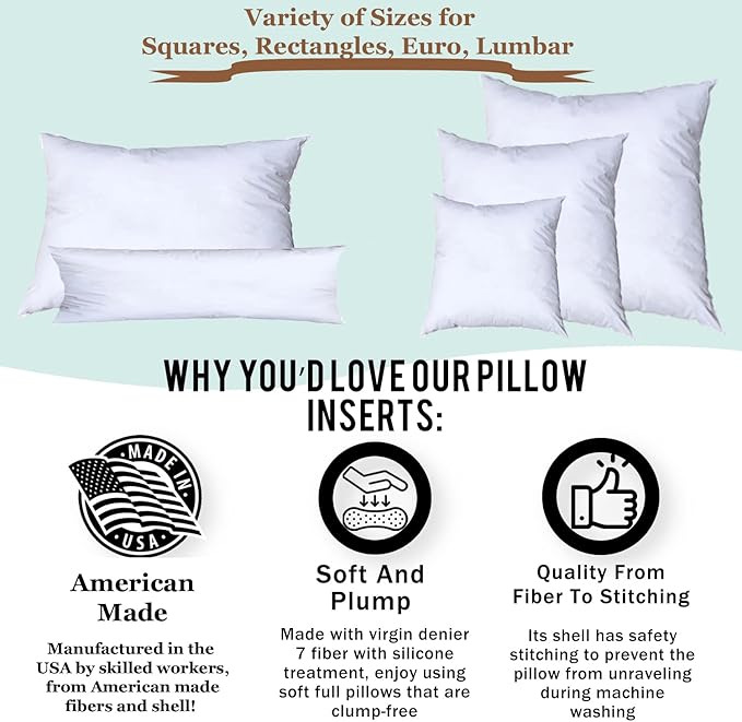 Pillowflex Premium Polyester Throw Pillow Insert - 20x20 - Ultra Soft Small Square Throw Pillow, Couch Sham, Lumbar, Back, Sofa - Machine Washable - Decorative Accent Form - 1 Soft Pillow