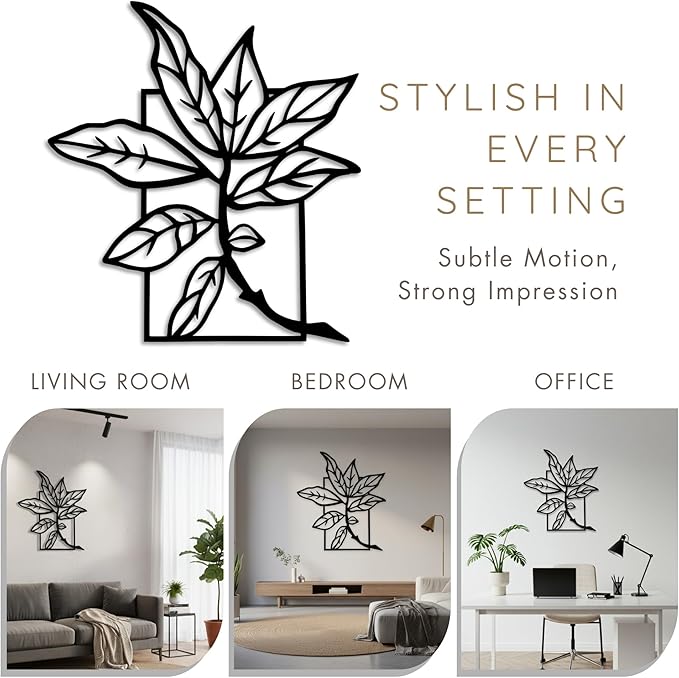 Wita Home Leaf Branch Metal Wall Art, Minimalist Botanical Outdoor and Indoor Decor, Powder-Coated Steel, Weather-Resistant Garden Patio Wall Sculpture, Modern Nature Inspired Design (24×22 inches)
