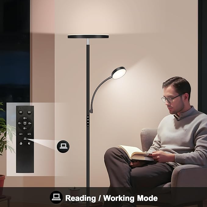 Floor Lamp-42W/4200LM Super Bright Floor Lamp,Dimmable 2-in-1 LED Floor Lamp for Bedroom,Torchiere Floor Lamps with Remote & Touch Control,69" Tall Standing Lamp for Living Room,Office,Reading
