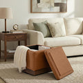 Swivel Storage Ottoman with Hidden Compartment, Square Faux Leather Footstool, Solid Acacia Wood Frame, 500 lbs Capacity, No Assembly Required, for Living Room & Bedroom