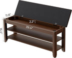 Shoe Rack Bench with Flip-Top Storage, Solid Wood Entryway Bench with Cushion, Adjustable Shelf, for Hallway, Mudroom, Closet – Walnut, 39.4"