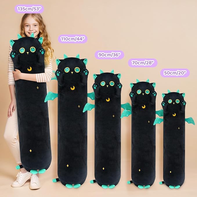 Mewaii Long Cat Plush, 5 Sizes, 120% Extra Filling Giant Plushness Kids Body Pillow, Kawaii Cute Big Eyes Stuffed Animal Plushie, Big Long Body Pillow Cat Plush Gift for Girls 20'