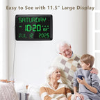 Raynic Day Clock, 11.5" Large Display Calendar Clock with Day and Date, Indoor Temperature, Adjustable Brightness, Snooze,12/24H, DST for Home, Office, Elderly