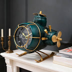 YOUKI Airplane Desk Clocks,Tabletop Decor,Airplane Gifts for Men,Industrial Decor,Shelf Clock for Bedroom Office,Silent No Ticking,Battery Operated,Green,8.6 x 8.4 x 7.5 inches