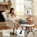 Lazy Chair with Ottoman, Large Lounge Accent Chair with Ottoman and a Throw Pillow, Beige Reading Chair for Living Room Bedroom Dorm Room Office Apartment Relaxing Use