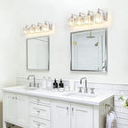 4-Light Modern Bathroom Light Fixture Chrome Bathroom Vanity Lights Over Mirror Wall Sconce Lighting with K9 Crystal Shades E26 Base for Bedroom, Living Room, Hallway, Cabinet Wall Lamp