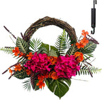 Solar Spring Wreath 24 inchWreath for Front Door Pre-lit 50LED Spring Decorations for Outside Flower Basket Summer Decor Wreath for Wall Festival Holiday Farmhouse Decor(2406)