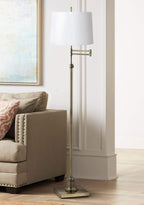 360 Lighting Westbury Modern Swing Arm Floor Lamp Adjustable Height Standing 70" Tall Antique Brass White Hardback Drum Shade Decor for Living Room Reading House Bedroom Home