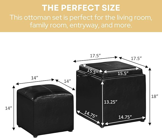 Designs4Comfort Park Avenue Single Ottoman with Stool and Reversible Tray