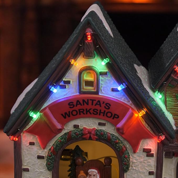 Santa's Workshop Porcelain Christmas Village with LED Lights