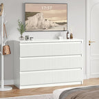 6 Drawer Dresser, Fluted Dresser for Bedroom with Sleek Hidden Handles, Bedroom Dressers with Drawers, Wood Closet Clothes Storage Organizer for Bedroom, Pure White