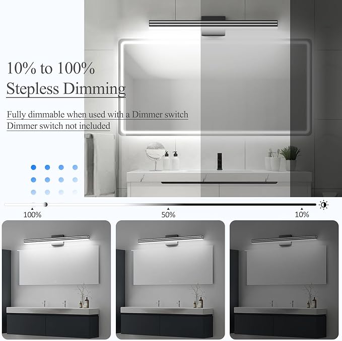 Ralbay Modern Black Bathroom Light Fixtures 5 Color Temperature Dimmable 31.5inch 30W Acrylic LED Black Bathroom Vanity Lighting Fixtures Over Mirror