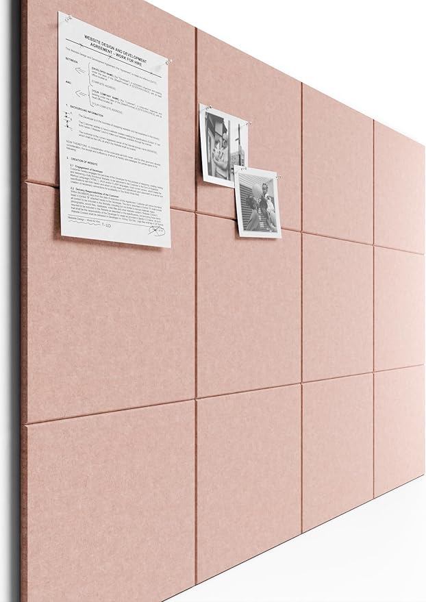 Bumusty Large Cork Board 48" x 36" Alternative - 12 Pack Felt Wall Tiles with 70 Safe Removable Adhesive Tabs, 30 Pushpins, Cork Boards for Walls Pin Board Bulletin Board Office Decor (Pink)