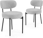 Dining Chairs Set of 2, Mid Century Modern Boucle Upholstered Kitchen Chair with Curved Backrest & Metal Legs for Home/Living Room/Bedroom/Office-Grey