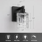 1 Light Matte Black Bathroom Vanity Light Over Mirror, Modern Vanity Lighting with Crystal Glass Shade, Wall Mount Bathroom Light Fixtures, E26 Base
