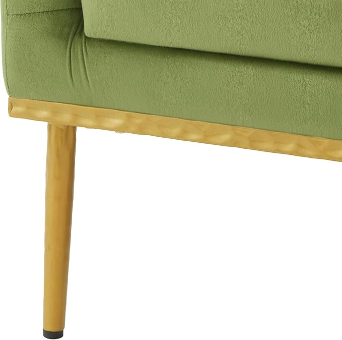 Merax Luxury Velvet Accent Chair, Modern Mid-Century Armchair for Living Room, Bedroom Reading Corner, Comfortable Tufted Single Seater Sofa Chair with Iron Legs (Green)