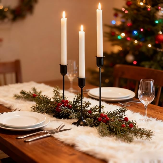 Candle Holder 3 PCS Candlestick Holders, Black Taper Candle Stick Holder, Modern Decorative Centerpiece, Christmas Decor, Gift for Home Fireplace Housewarming Candelabra Décor
