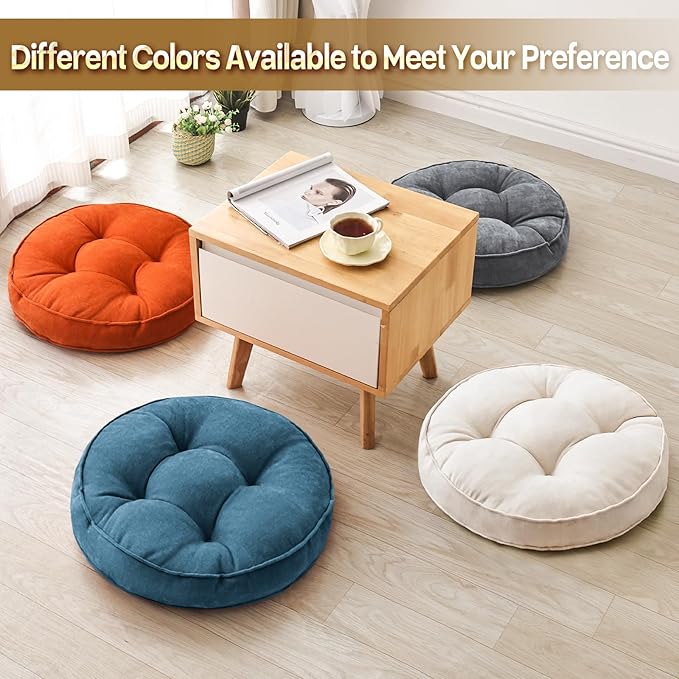 Floor Pillow Set of 2, Memory Foam Floor Cushions for Adults, Large Meditation Pillow for Sitting, 22 x 22 Inches (Round | Orange)