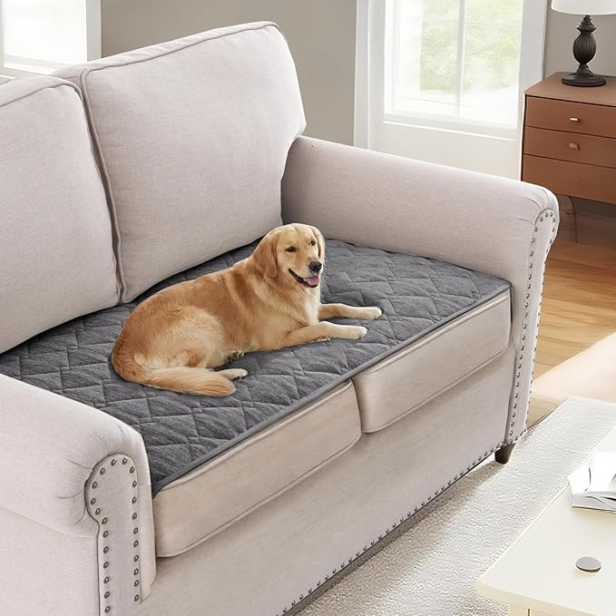 H.VERSAILTEX Couch Cover Chenille Pet Fuzzy Sofa Covers for 2 Cushion Couch Anti Slip Washable Sofa Slipcovers with Strap Soft Couch Protector Cover for Dogs Cats Kids(27.6" x 59", Light Grey)