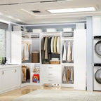 Aheaplus Closet System with 3 Drawers, 5 Hanging Rods & Corner Tower, Corner Closet System with Hanging, 88.8" U-Shaped Walk-In Wardrobe Organizer, 2000+ lbs Capacity, Set of 3,White