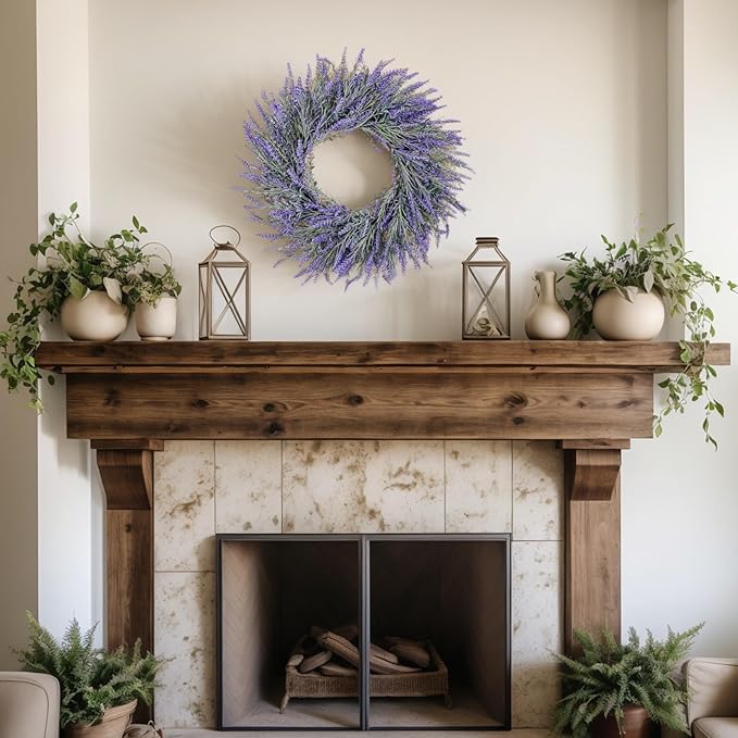 20 Inch Summer Spring Wreaths for Front Door Romance Lavender Wreath, Elegant Artificial Front Door Wreath for All Season Spring Decorations for Home Wall Entryway Farmhouse Porch Room Decor