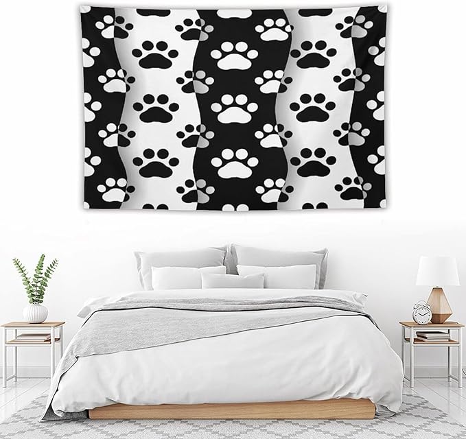 VUMIVI Pet Paws Tapestry Cute Puppy Kitten Black White Animal Paws Modern Funny Art Tapestry Wall Hanging for Living Room Bedroom Dorm Classroom Aesthetic Decor W60xL40in