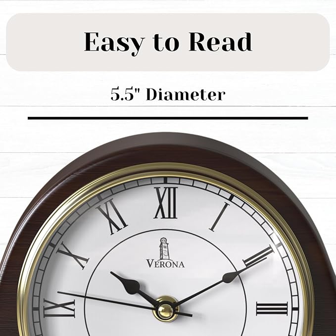 Mantel Clock Battery Operated - Wooden Mantle Clock - 15x7.5 - Silent, Made of Real Wood & Easy to Read - for Living Room Decor Above Fireplace Mantel, Office, Shelf, Table & Home Décor Gift