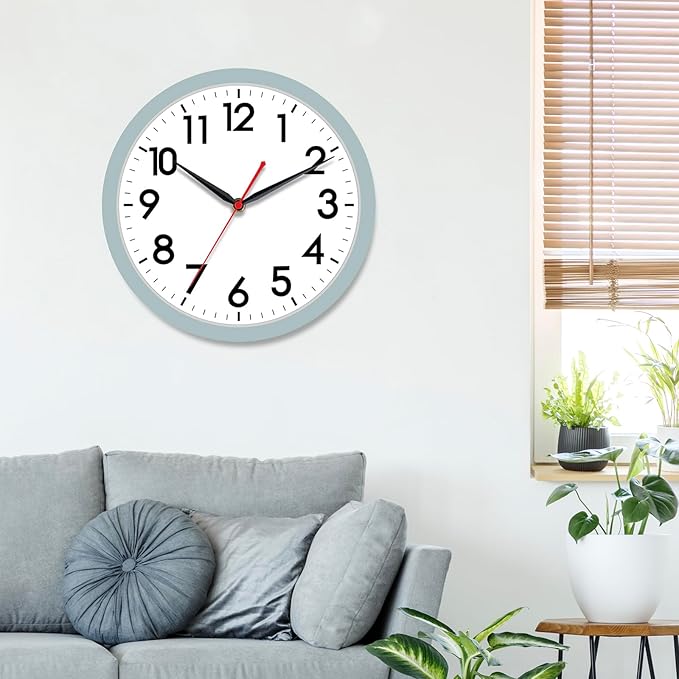 AKCISOT Wall Clock, Modern Small Wall Clocks Battery Operated 10 Inch, Silent Non-Ticking Analog Classic for Office, Home, Bathroom, Kitchen, Bedroom, School(Blue Gray)