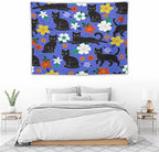 VUMIVI Black Cat Floral Tapestry Red White Hand-Painted Flowers Cute Animals Kids' Doodles Tapestry Wall Hanging for Living Room Bedroom Dorm Classroom Aesthetic Decor W40xL30in