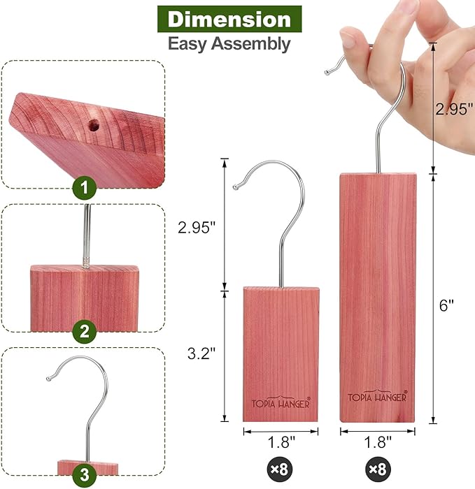 TOPIA HANGER Cedar Blocks for Clothes Storage, 16 Pack Hang Ups, 100% Natural North America Red Cedar Chips for Closets and Drawers Fresheners, CT86C