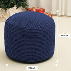 Round Stuffed Pouf Ottoman for Foot Rest, Storage Ottoman Pouf Foot Stool Cushion, Faux Fur Poufs with Foam Chunk Filling, 26 X 18 Inch Floor Chair for Living Room Bedroom Home Decor, Navy Blue